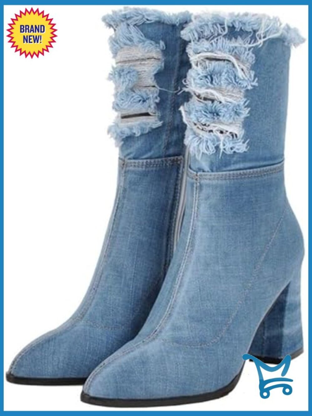 Denim Thigh High Boots Pointed Toe Block Heel Over The Knee Boots